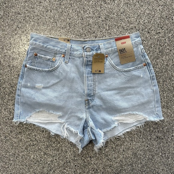 Levi's Pants - Levis 501 Jean Shorts Womens 29 High Rise Distressed Denim Frayed Light Wash